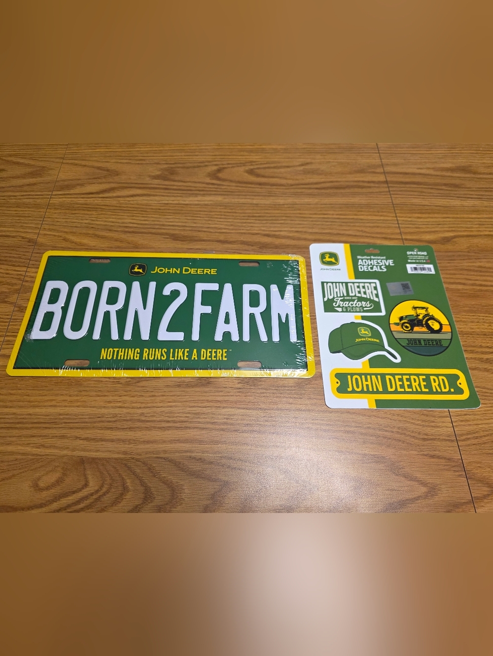 John Deere Metal Farm License Plate and Decal Set